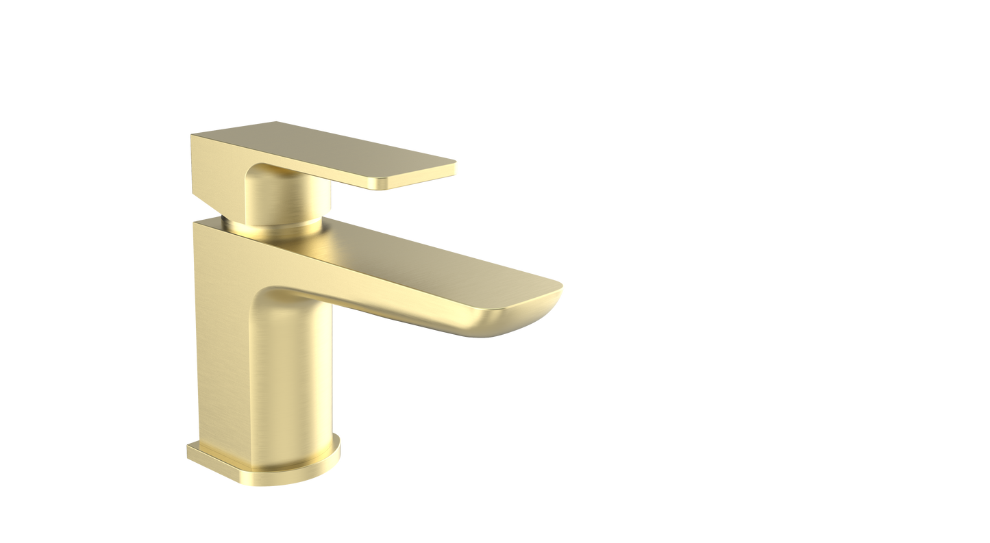 Kolt Mini Mono Basin Mixer with Click Waste – Brushed Brass